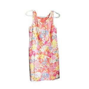 NWT Talbots Coral Pink Yellow Floral Tank Dress Bodycon Mini Hawaiian Sz 2P